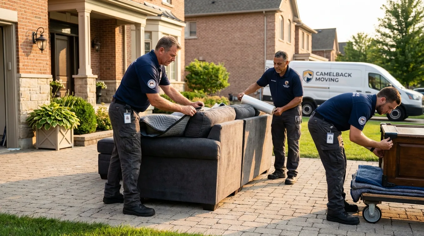 Large estate moving crew wrapping furniture in Clifton, NJ
