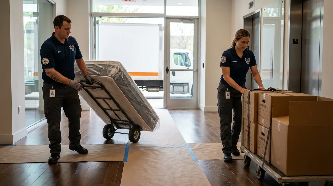 Professional apartment movers loading elevator in Clifton, NJ